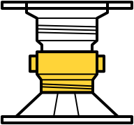 This icon depicts the Level.Up Deck Pedestal and highlights the 1-1/2 Inch Height Adjustment Coupler accessory.